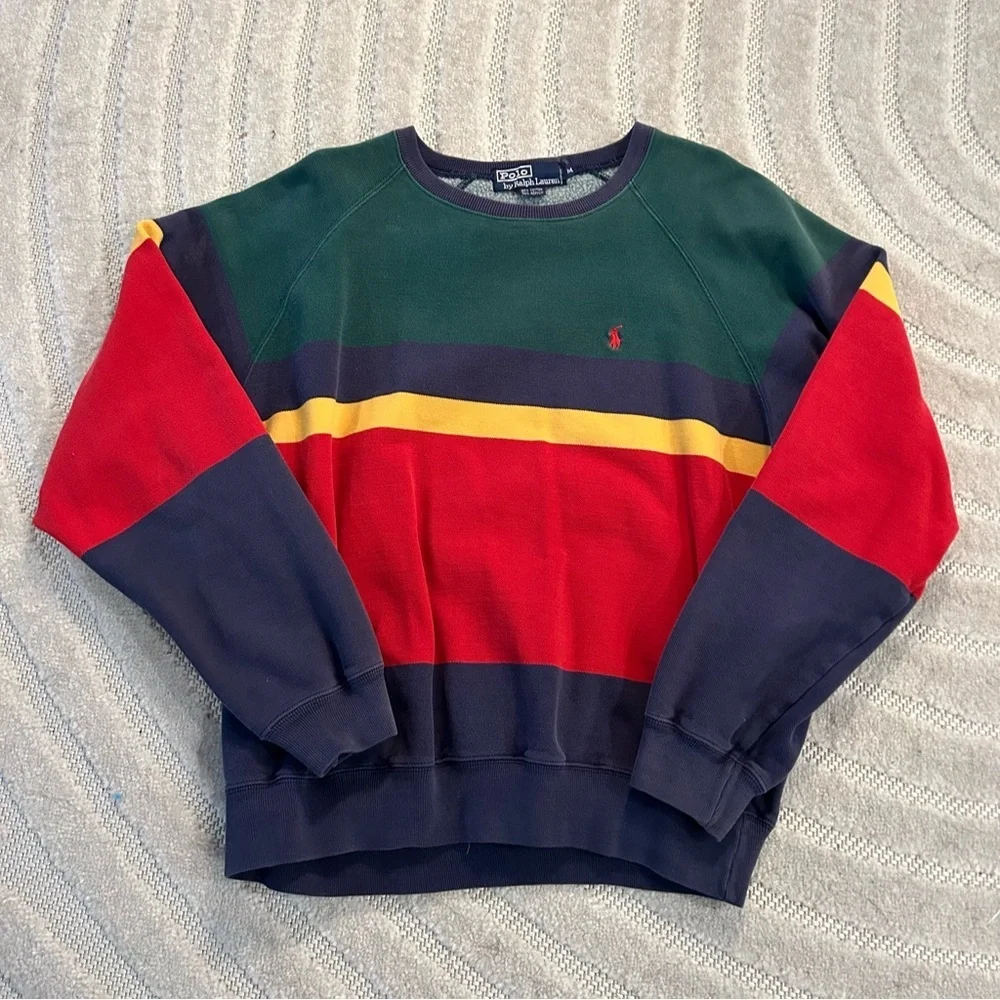 Vintage Polo Ralph Lauren Colorful Stripe Crewneck Sweatshirt *Rare - M